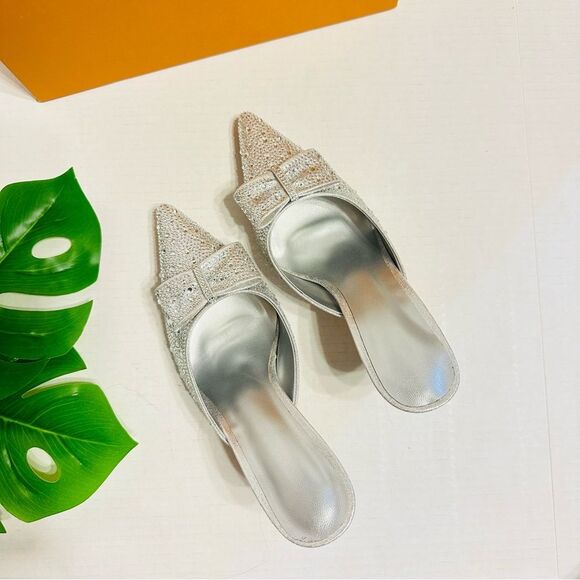 Rhinestones Crystals Heeled Mules With Bow Slip On Dress Shoes Womens Sz 6 NEW - Picture 9 of 16